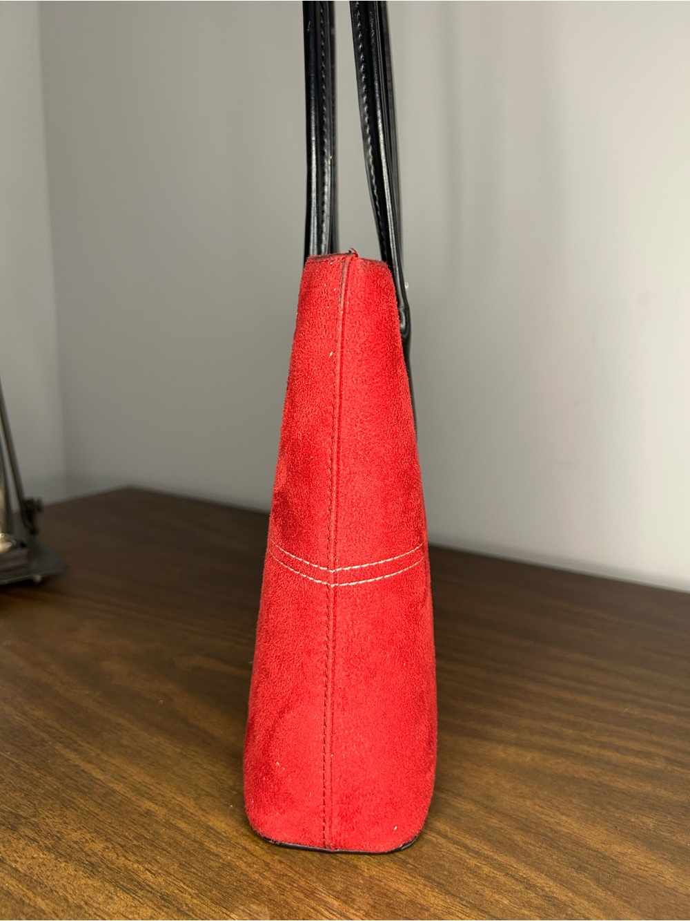 Kate Spade New York Vintage Red/Burgundy Suede Contrast Stitch Shoulder Tote Bag - Picture 8 of 12
